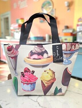 Whimsical Large Insulated Lunch Tote With Ice Cream Desserts
